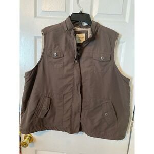 Sonoma Life + Style Brown Sherpa Lined Utility Vest Womens 2X Full Zip Pockets